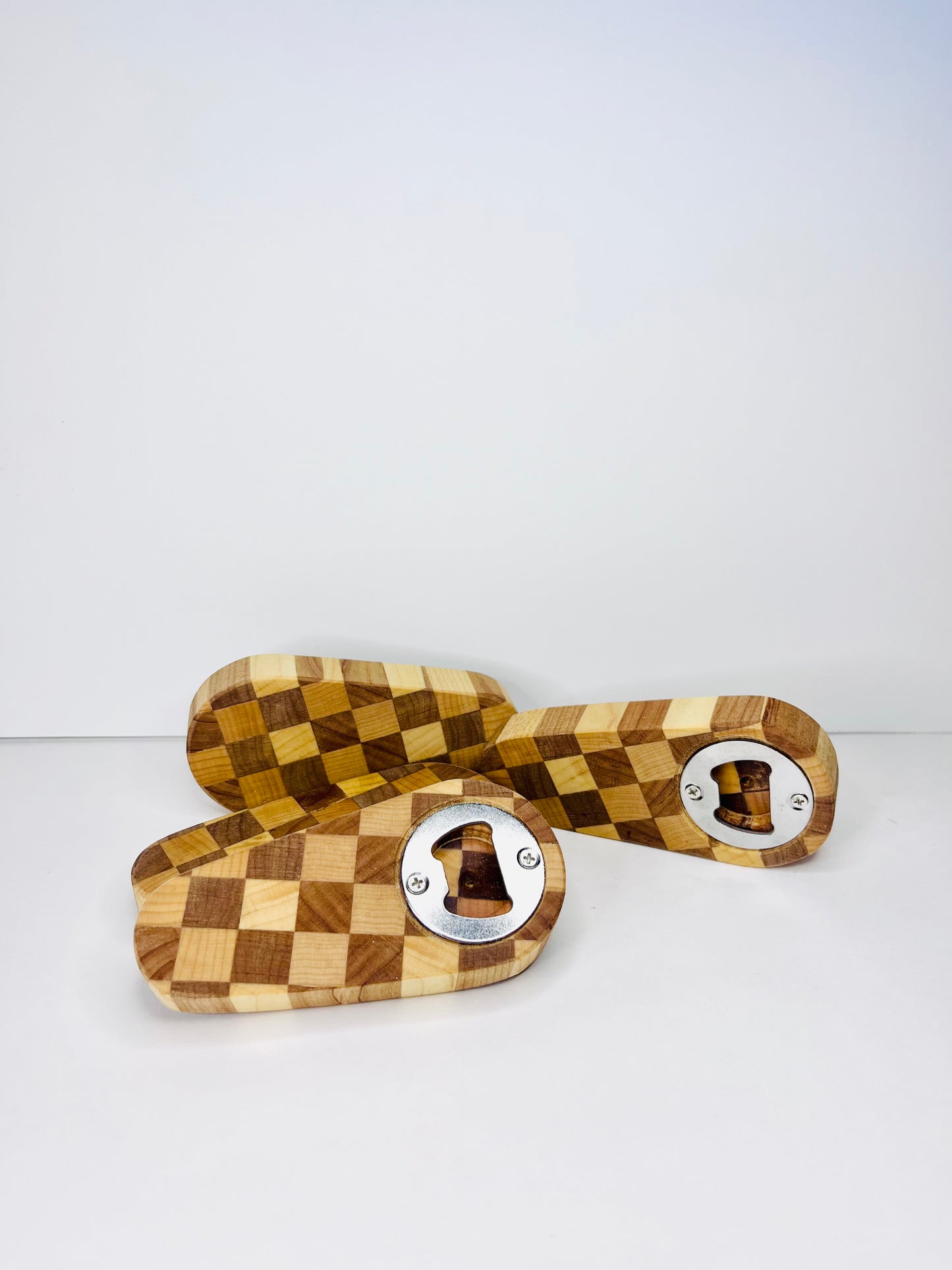 Checker board bottle opener