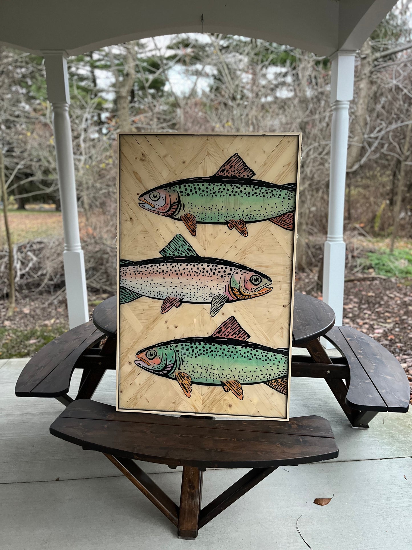 Rainbow trout resin mosaic