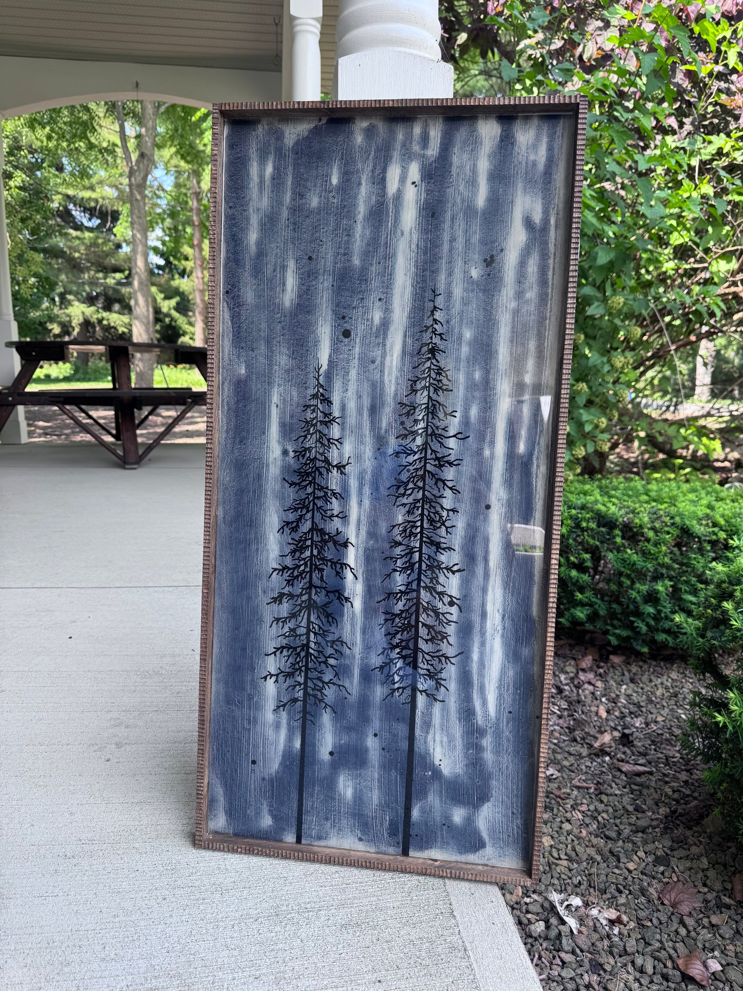 Acrylic tree painting with scalloped frame