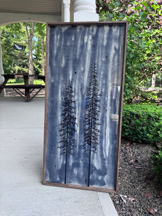 Acrylic tree painting with scalloped frame