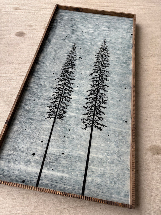 Acrylic tree painting with scalloped frame